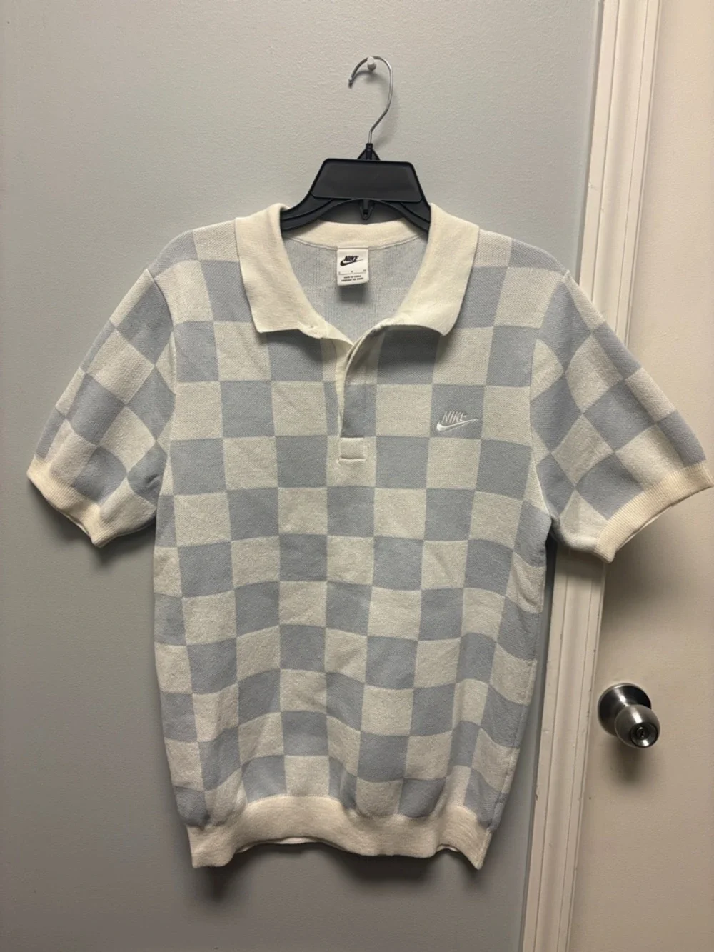 Nike Men’s Checkerboard Polo Shirt in Sail Pure Platinum